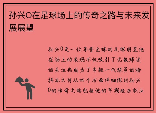 孙兴O在足球场上的传奇之路与未来发展展望