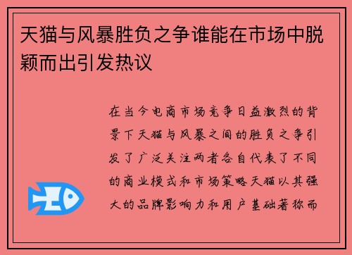 天猫与风暴胜负之争谁能在市场中脱颖而出引发热议