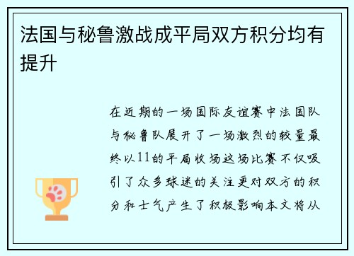 法国与秘鲁激战成平局双方积分均有提升