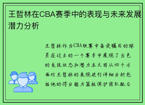 王哲林在CBA赛季中的表现与未来发展潜力分析